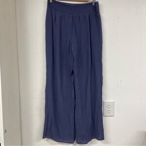By & By Blue Crepe Wide Leg Casual Pull On Pants Womens L Lagenlook Beachy Boho